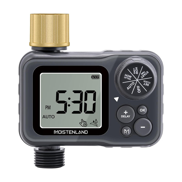 Moistenland Sprinkler Timer with Brass Swivel,  IP54 Waterproof, 2.6 Inches Large Screen(1 Outlet)